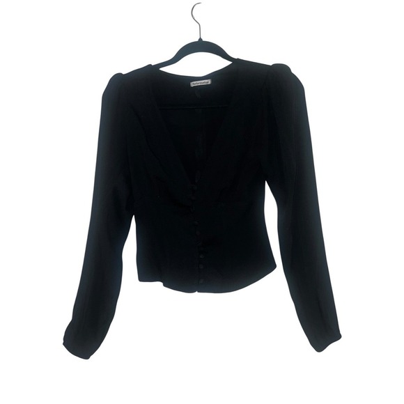 Reformation Black Nell Long Sleeve Henley v neck boho minimalist xs - Picture 3 of 8